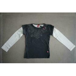 ZGAN Girls Shirt Shirtje Longsleeve Wit Antraciet, 116, 122