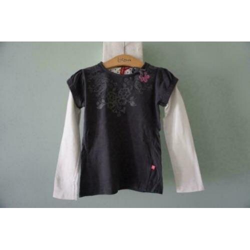 ZGAN Girls Shirt Shirtje Longsleeve Wit Antraciet, 116, 122