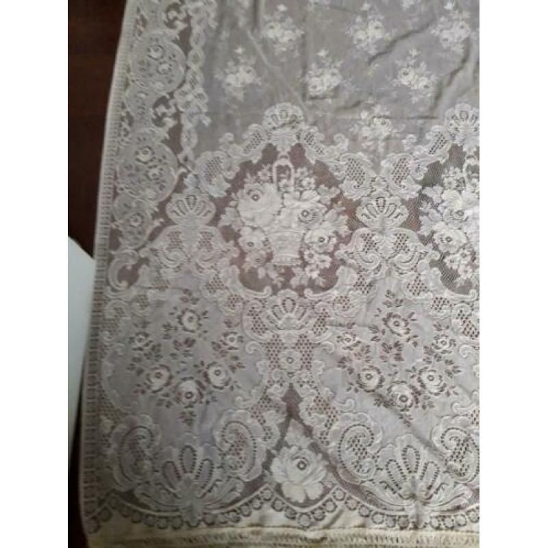 ANTIEKE KANT en KLARE GLAS GORDIJNEN COMPLEET STEL 2 STUKS