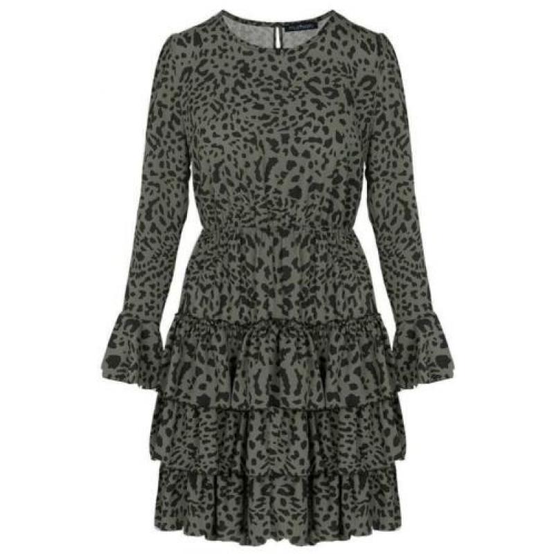 Musthaves jurk maat L 40/42 legergroen dierenprint