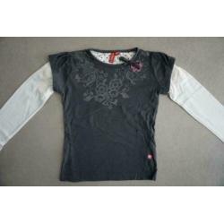 ZGAN Girls Shirt Shirtje Longsleeve Wit Antraciet, 116, 122