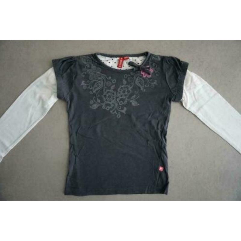 ZGAN Girls Shirt Shirtje Longsleeve Wit Antraciet, 116, 122