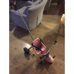 Puky driewieler roze met duwstang