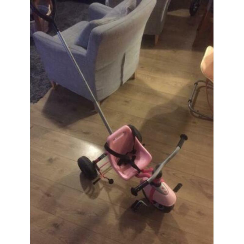 Puky driewieler roze met duwstang