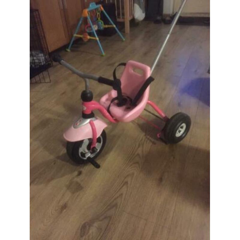 Puky driewieler roze met duwstang