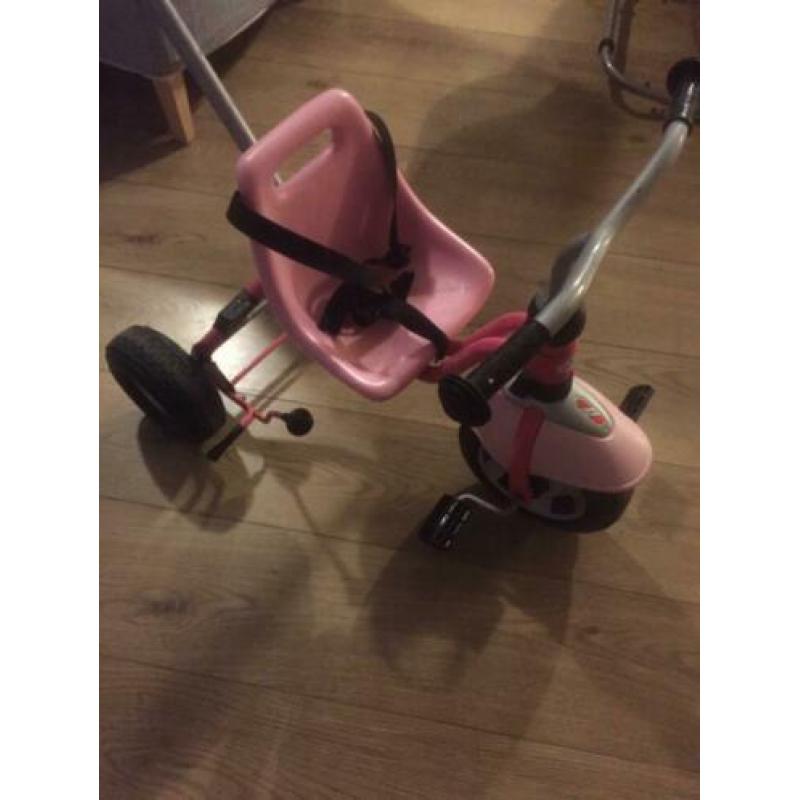 Puky driewieler roze met duwstang
