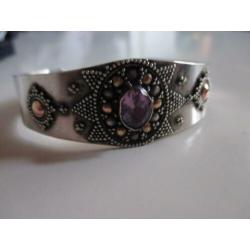 Antieke Brede zilveren armband Amethist