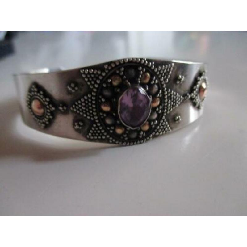 Antieke Brede zilveren armband Amethist
