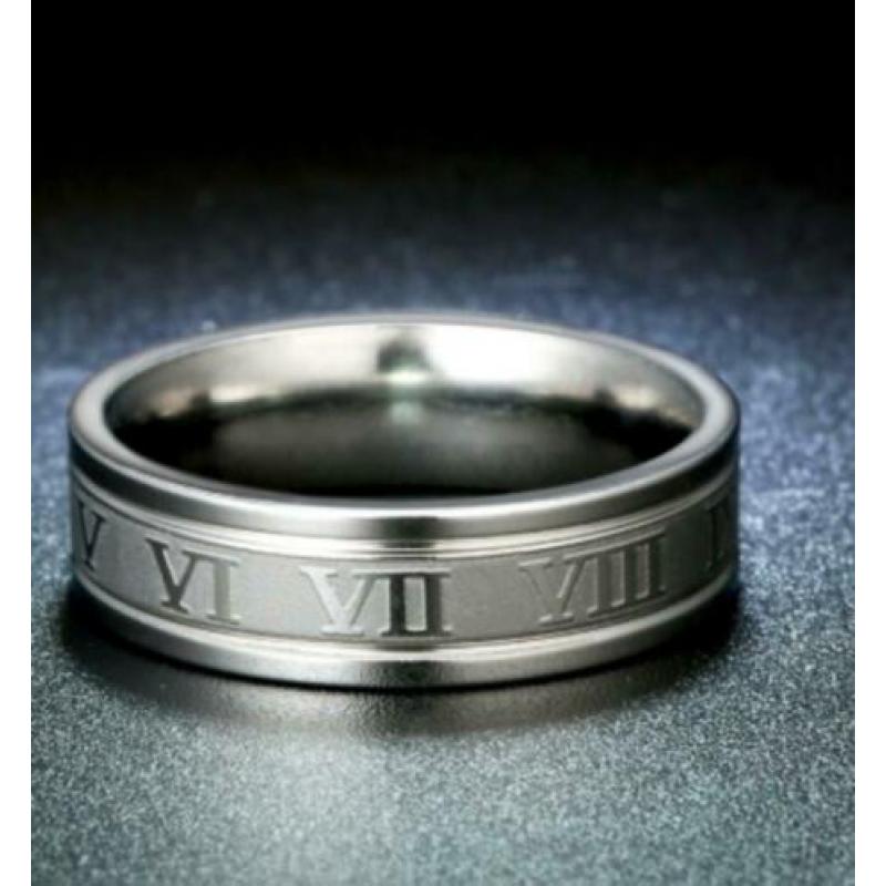RVS Ring met Romeinse Cijfers Maat 17 Kleur Zilver Nieuw