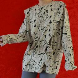 Vintage beige zwart blouse met bloemtje