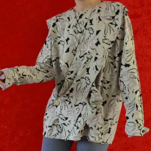 Vintage beige zwart blouse met bloemtje