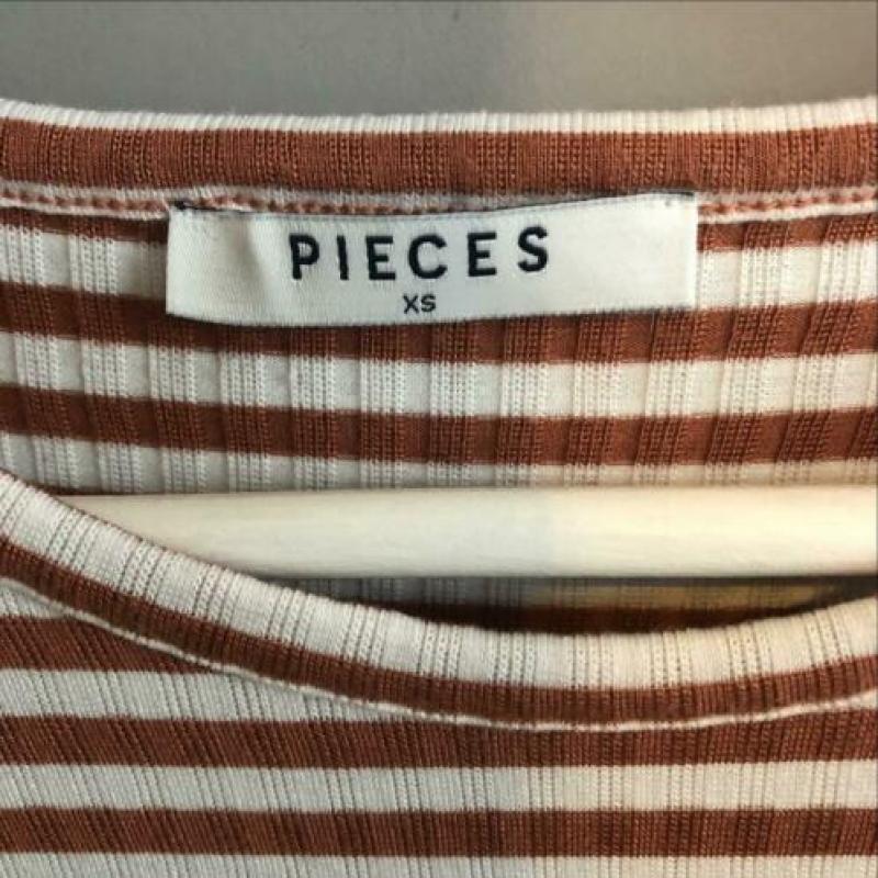 Pieces roze / wit lange mouw shirt maat XS