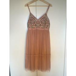 Needle & Thread oudroze jurk met bloemen, mt 38-40