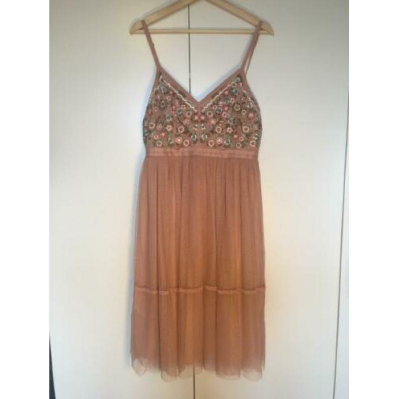 Needle & Thread oudroze jurk met bloemen, mt 38-40