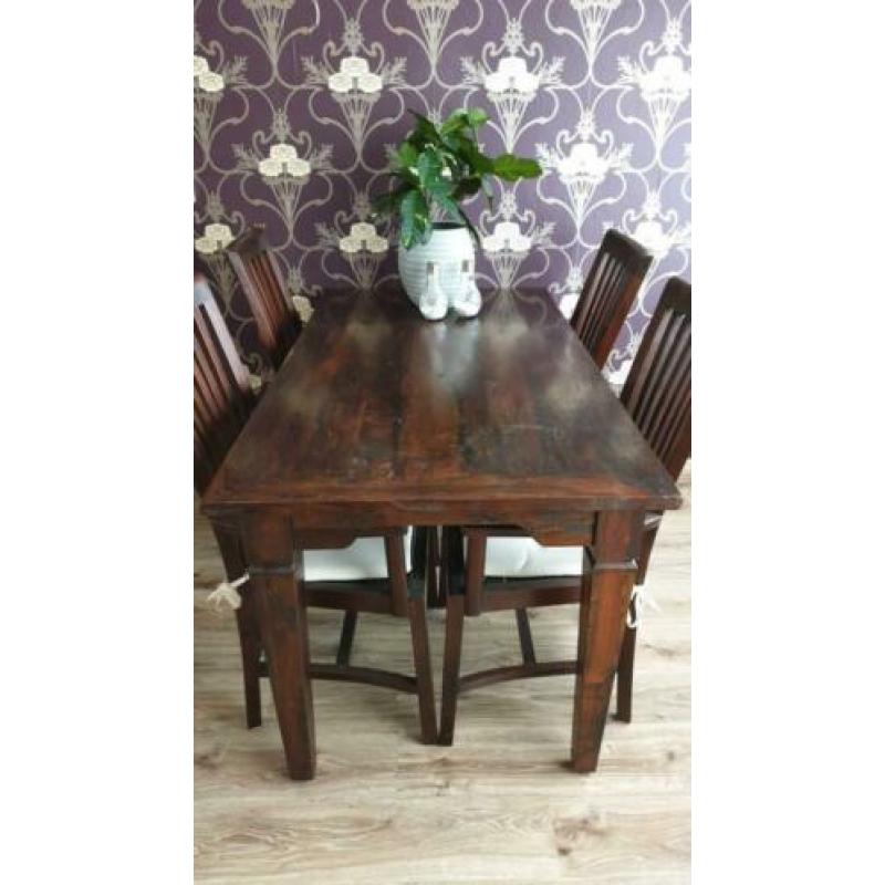 Teak houten eetkamerset (koloniaal, zware kwaliteit)