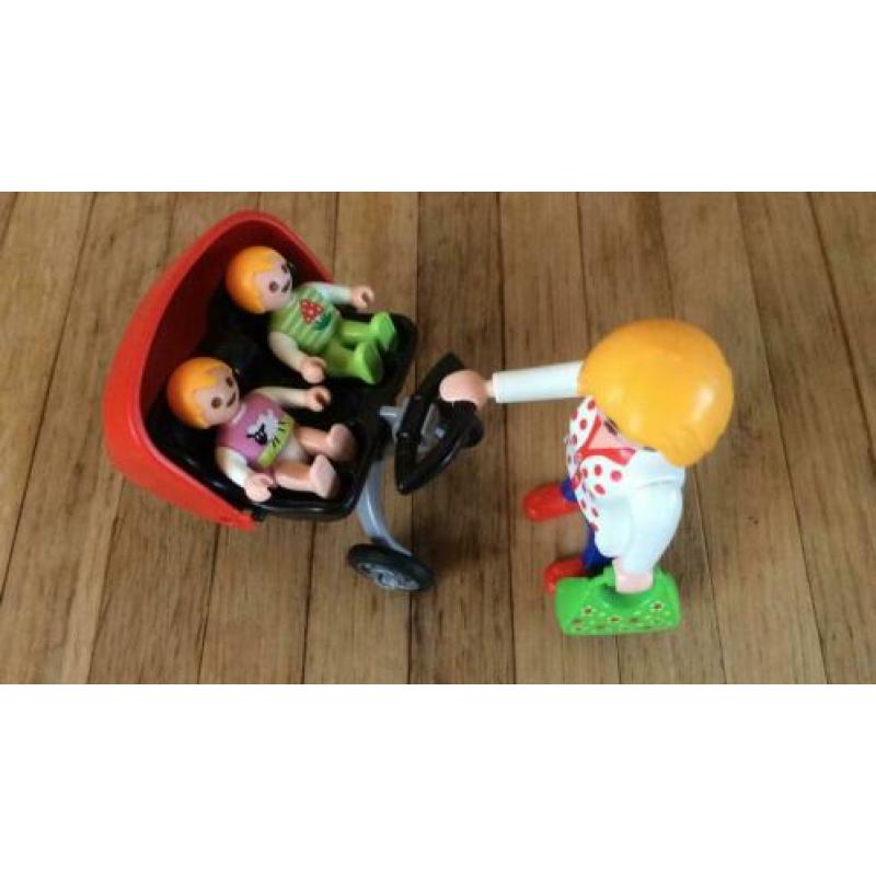 Playmobil moeder tweeling kinderwagen wandelwagen baby vrouw