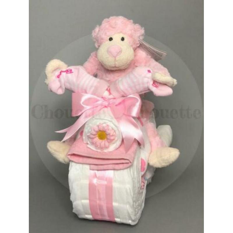 Gratis verzending Luiertaart Motor luiermotor Aap roze