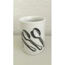 Aardewerk potje voor thee- / koffie lepeltjes - wit/grijs