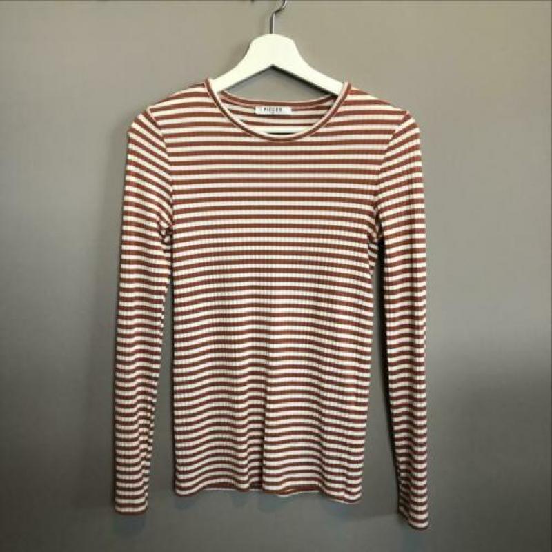 Pieces roze / wit lange mouw shirt maat XS