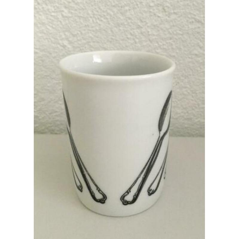 Aardewerk potje voor thee- / koffie lepeltjes - wit/grijs