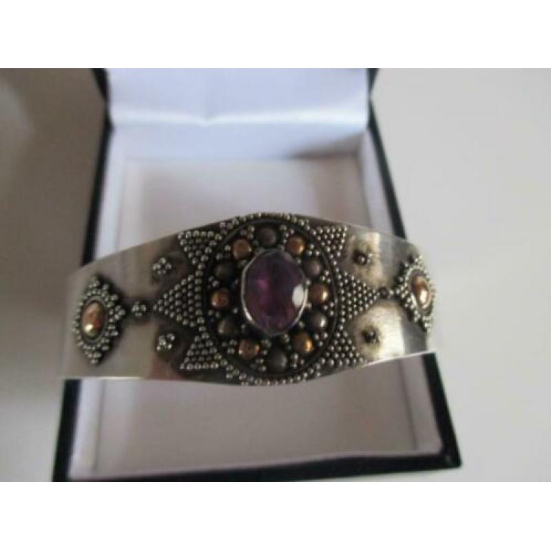 Antieke Brede zilveren armband Amethist