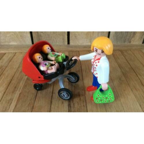 Playmobil moeder tweeling kinderwagen wandelwagen baby vrouw