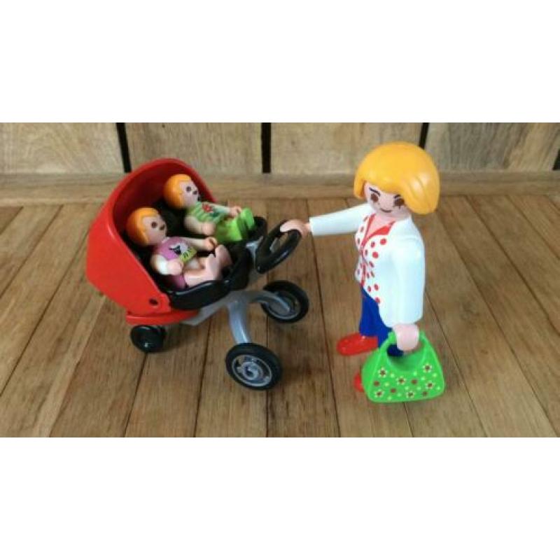 Playmobil moeder tweeling kinderwagen wandelwagen baby vrouw
