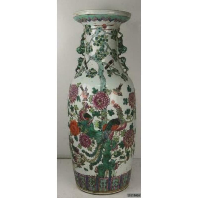 Grote vaas versierd met o.a. vogels - Porselein - China 62cm