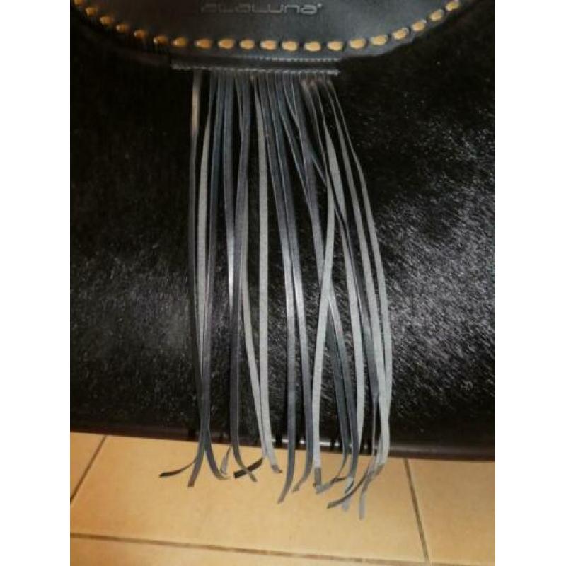 Alaluna zwarte vacht met leer bowler football franjes tas