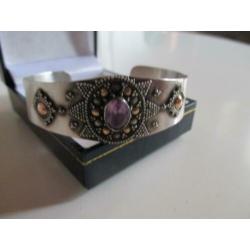 Antieke Brede zilveren armband Amethist