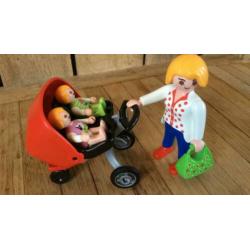 Playmobil moeder tweeling kinderwagen wandelwagen baby vrouw
