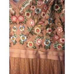 Needle & Thread oudroze jurk met bloemen, mt 38-40