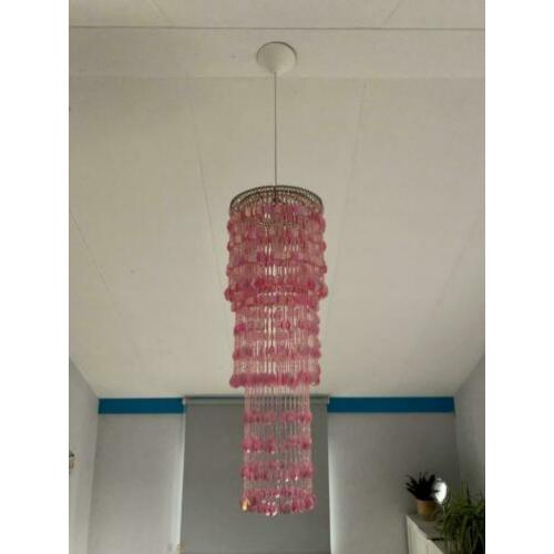 Hanglamp roze druppels 77cm hoog 27cm doorsnede