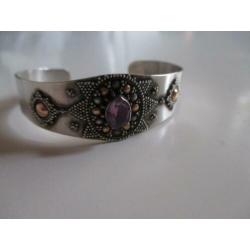 Antieke Brede zilveren armband Amethist