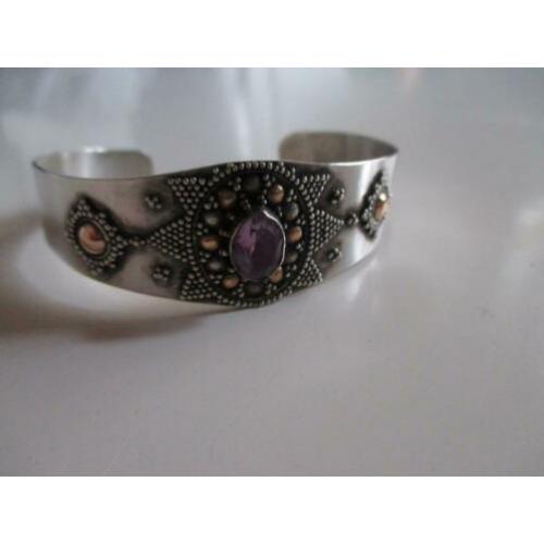 Antieke Brede zilveren armband Amethist