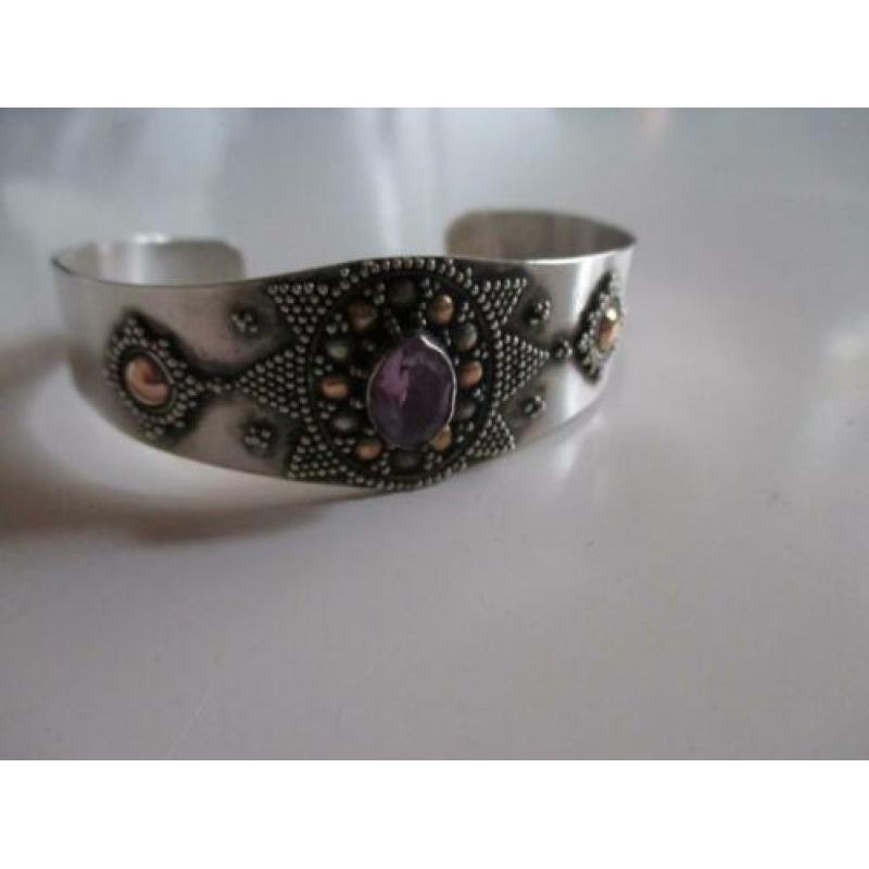 Antieke Brede zilveren armband Amethist