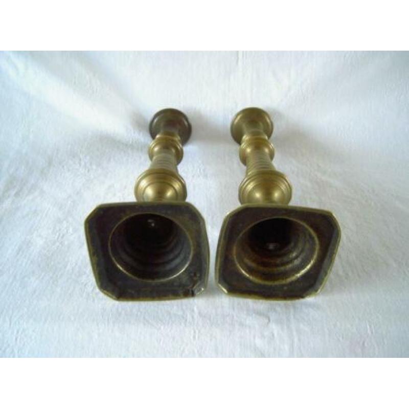 stel antieke engelse koperen kandelaars plm 1870-1890 25 cm