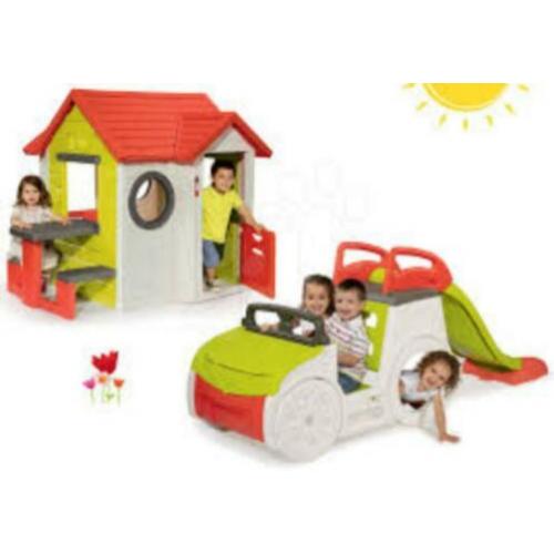 Smoby adventure speelhuis auto+ glijbaan + zandbak+voorraad