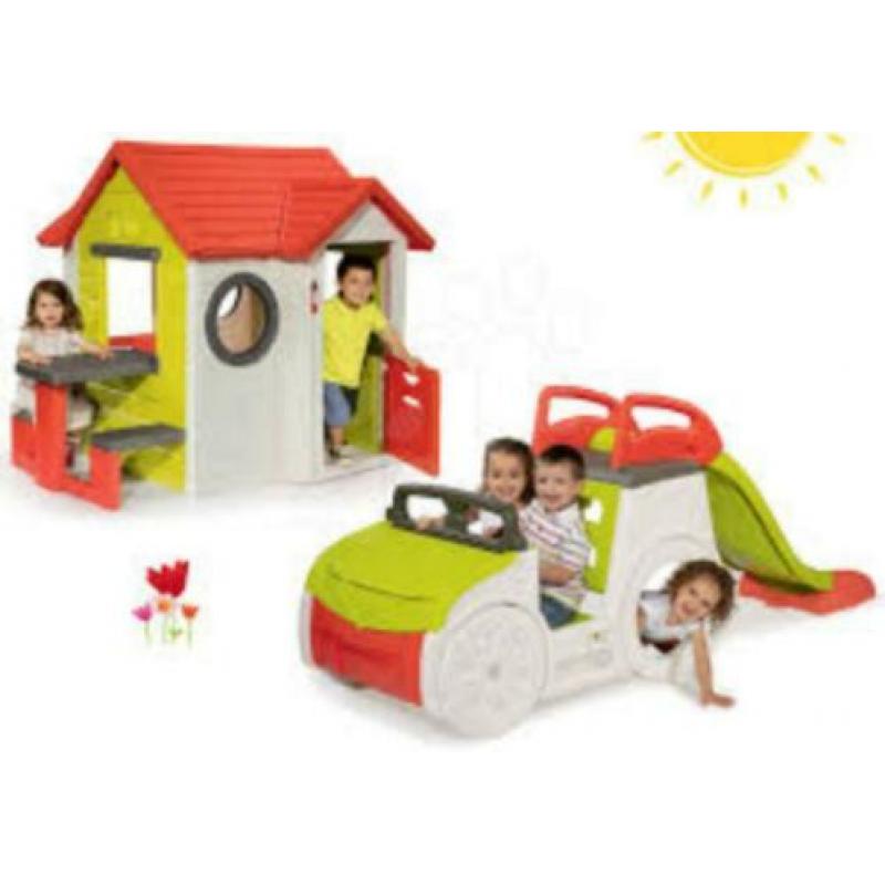 Smoby adventure speelhuis auto+ glijbaan + zandbak+voorraad