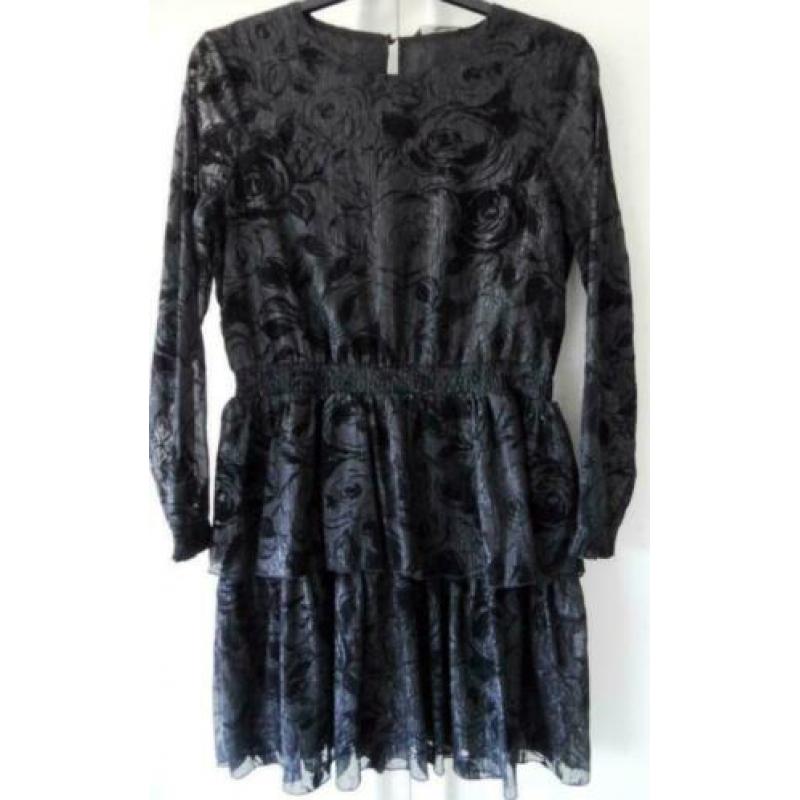 Feestelijk NW zwart ONLY glitter rozen jurkje volants zoom M