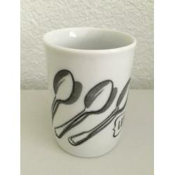 Aardewerk potje voor thee- / koffie lepeltjes - wit/grijs