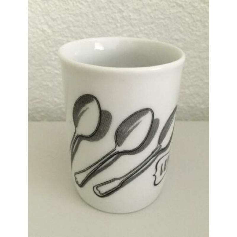 Aardewerk potje voor thee- / koffie lepeltjes - wit/grijs