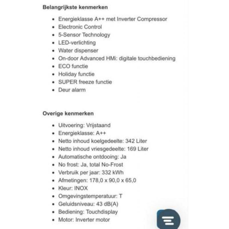 Amerikaanse koel-vrieskast, pas1 1/2 jaar oud!