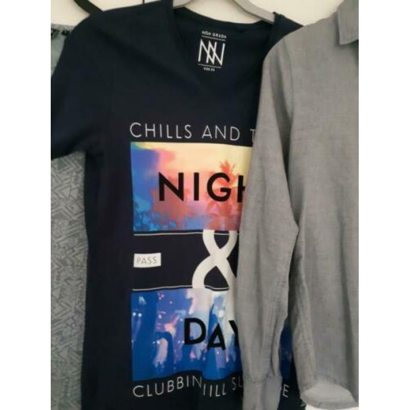 3 T-Shirts + blouse mt XS/S van The Sting, grijs/grijsblauw