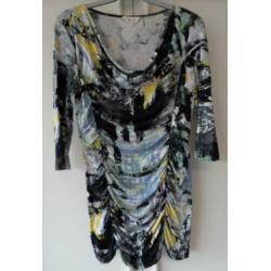 Miss ETAM leuk zwart/grijs/geel stretch top rimpeleffect M