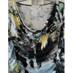 Miss ETAM leuk zwart/grijs/geel stretch top rimpeleffect M