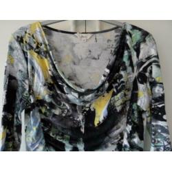 Miss ETAM leuk zwart/grijs/geel stretch top rimpeleffect M