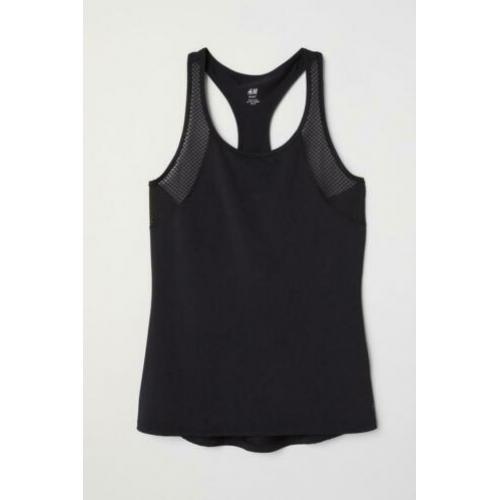 H&M glans zwart hardloopsinglet tanktop, maat L