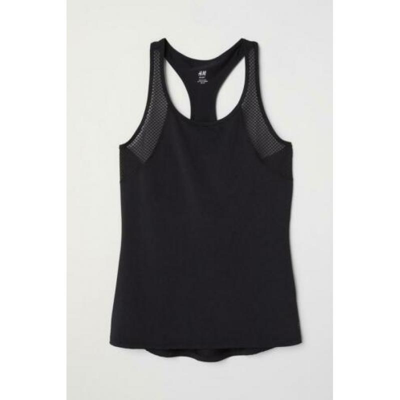 H&M glans zwart hardloopsinglet tanktop, maat L