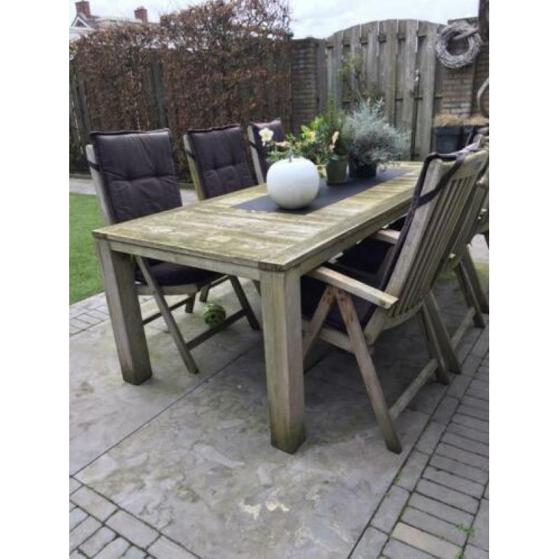 hardhouten tuinset 6 pers met kussens